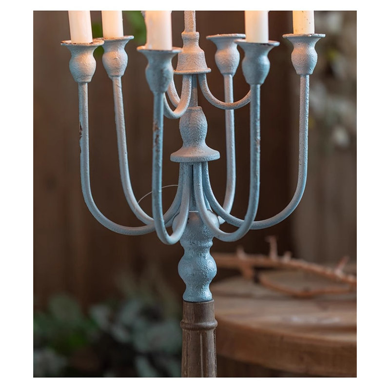 22.44'' H Metal Tabletop Candlestick, Blue