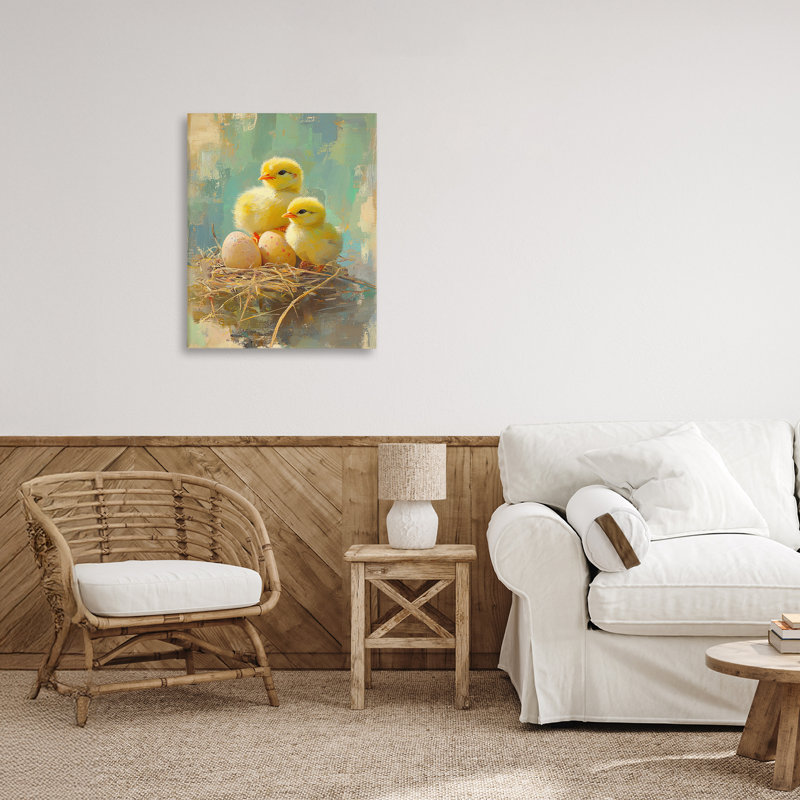 Pâques, poussins et œufs, conception par Franklyn Gregory, H 20 po x l 16 po