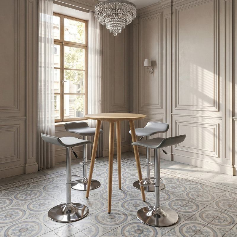 Armendariz Round Metal Base Dining Table, Oak