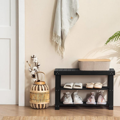 Range-chaussures pour l'entrée, banc à 3 niveaux pour porte d'entrée, petit range-chaussures avec rangement, noir