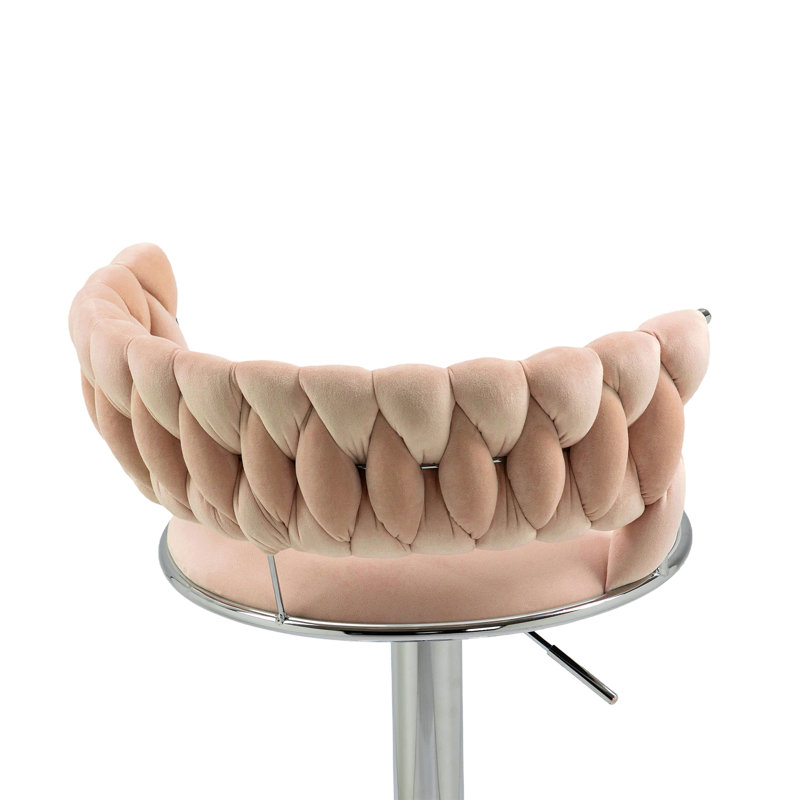 Andraya Swivel Upholstered Adjustable Height Counter Stool with Metal Frame, Pink