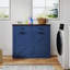 Armoire poubelle double bleue pour bacs 2 x 10 gallons, peu encombrante et bloquant les odeurs, avec tiroirs de table étanches et coulissants, capacité 20, cachée, porte de grange style 2