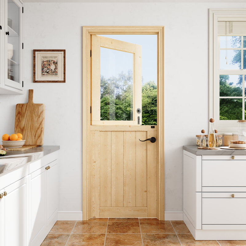  Porte hollandaise, dalle de porte simple en verre transparent demi-transparent 30 * 80 1 Lite avec serrure et loquet, 30*80