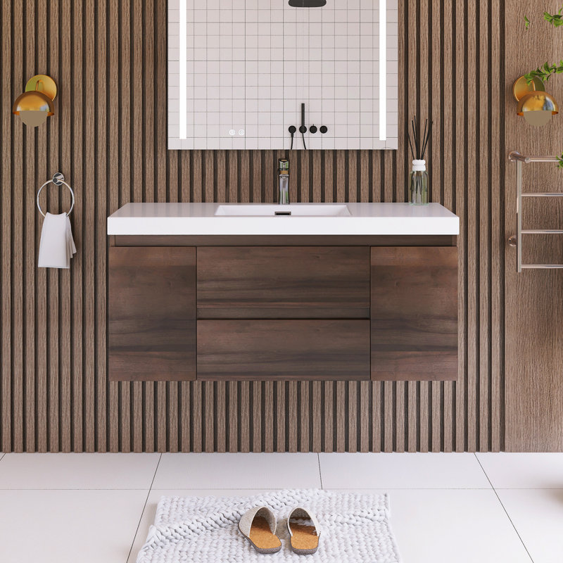 Orinate 48'' Single Bathroom Vanity with Resin Top, Gray Oak