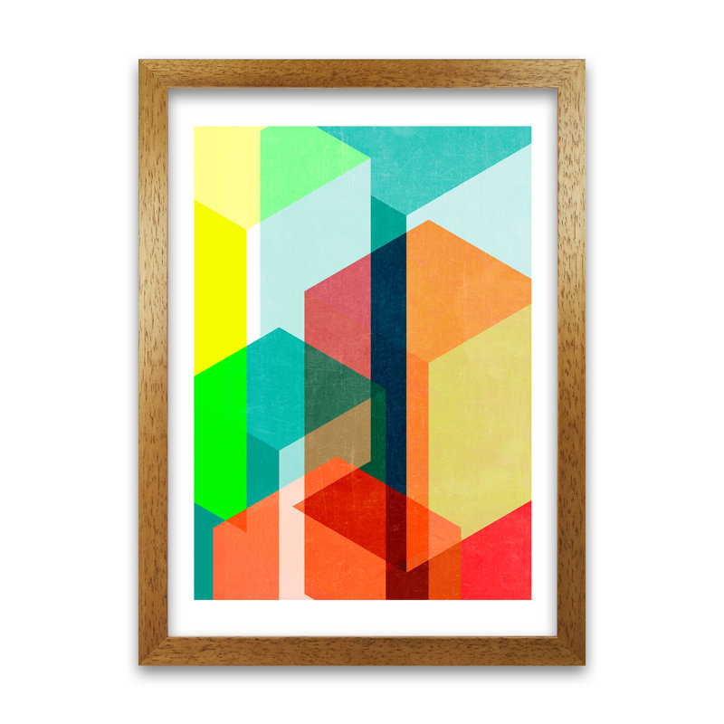 Bright Colourful Abstract B - Print, Oak Frame, 42cm H x 30cm W x 3cm D
