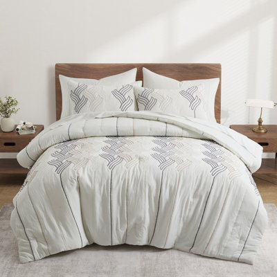 Comforter Set With Rope Embroidery, Bedding Set All-Season Hypoallergenic Down Alternative
