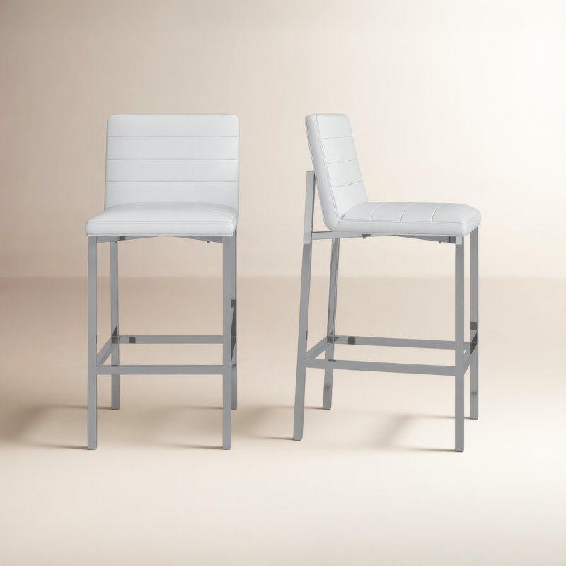 Misa Upholstered Counter Stool with Metal Frame, Bar Stool (30" Seat Height), White