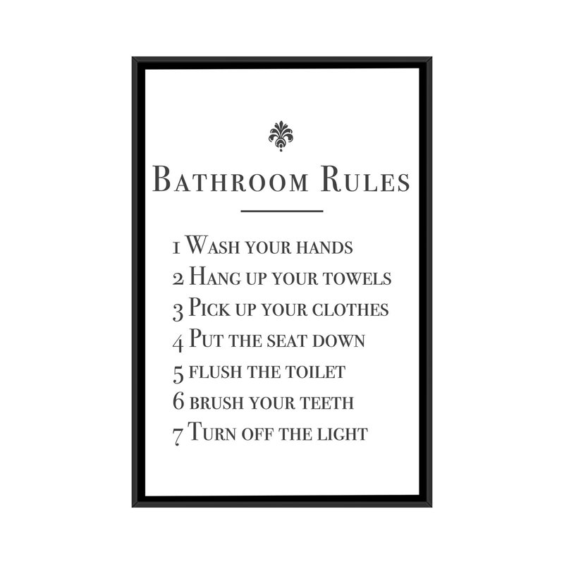 Salle de bain-impression d’art textuel, Pas de tapis, H 48 po x l 32 po x P 1,5 po, Cadre noir