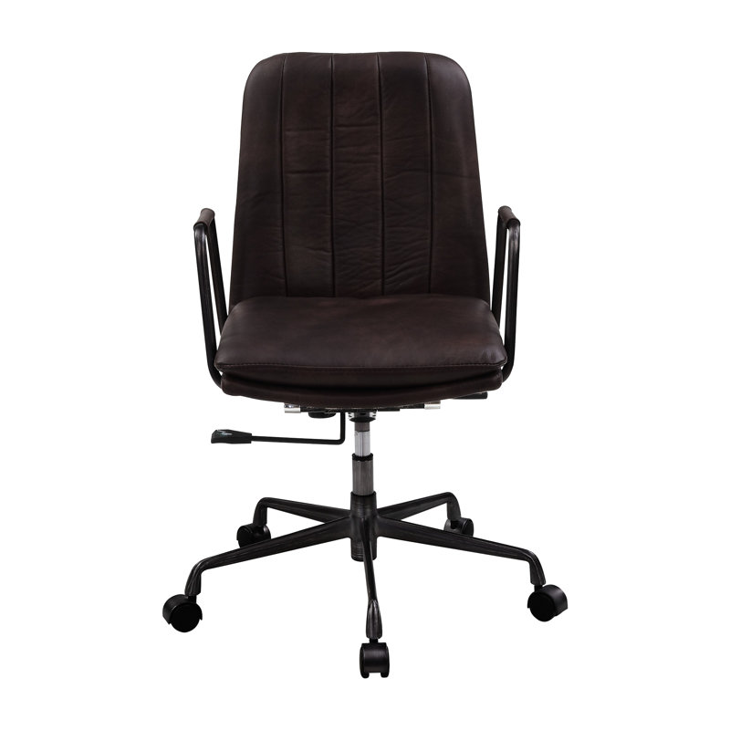 Chaise de bureau rotative à 360 degrés avec siège réglable, fabrication en cuir fleur, base à 5 branches et roulettes, capacité de poids de 220 lb, siège de 19 po, matériau de tournage vertical de 19 à 22 po, avec