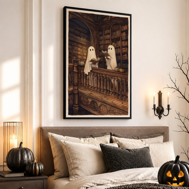 Art blanc sur toile, bibliothèque blanche, 30"H x 20"W