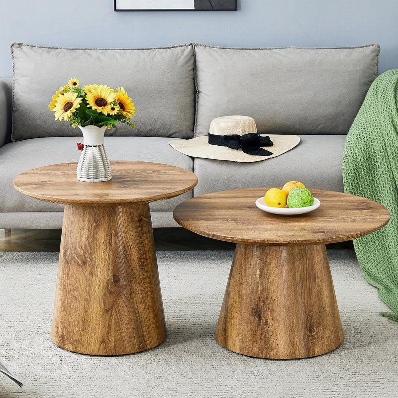 Table basse emboîtable, table basse de style médiéval-moderne, avec placage de grain de bois, ensemble de table basse ronde classique et de table d'appoint, salon simple, table de centre de bureau