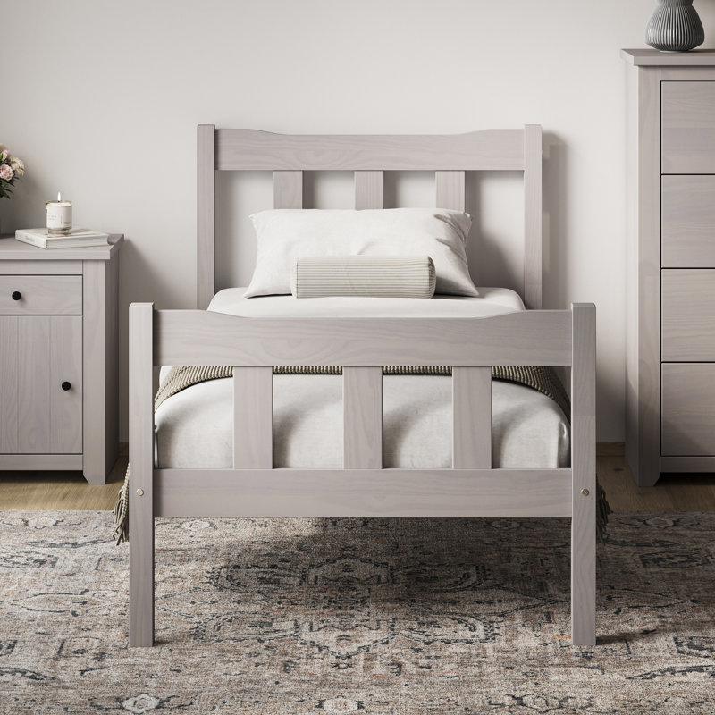 Throop Solid Wood Bed, Single (3'), Grey