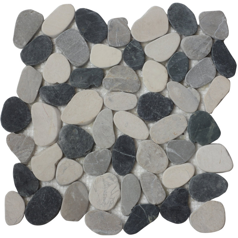White-Gray-Black Flat Pebble Mosaic 12" x 12"