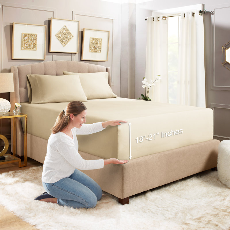 Microfiber Sheet Set, Cream Beige, Twin Sheet Set with 1 Pillowcase