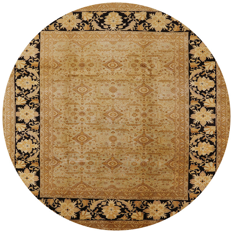 Tapis beige / bleu marine Runuf, Rond 4 pi