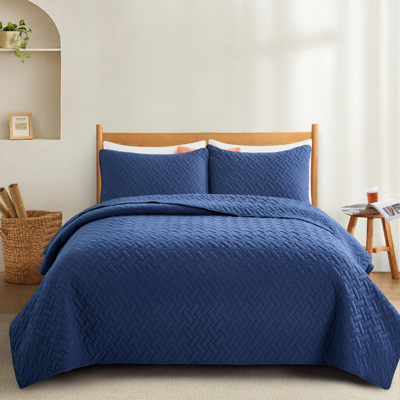 Ensemble de couvre-lit en microfibre matelassée Stroman, Bleu marine, Courtepointe simple + 1 taie d'oreiller standard