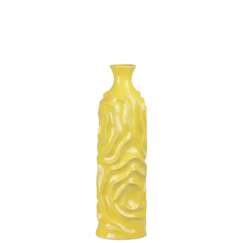 Vase de table rond en céramique, 15,5" H x 4,5" L x 4,5" D, Jaune