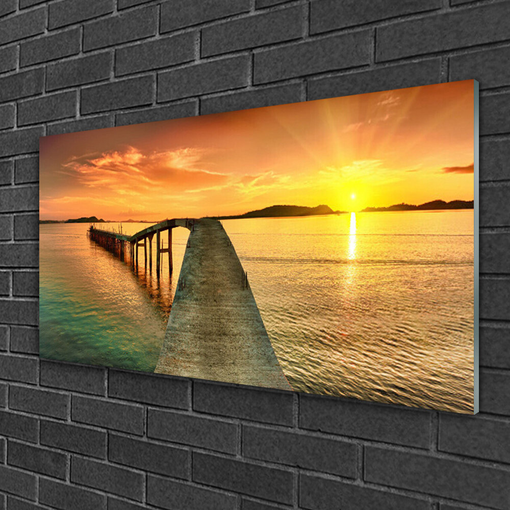 Glasbild Sonne-Meer-Brücke-Landschaft