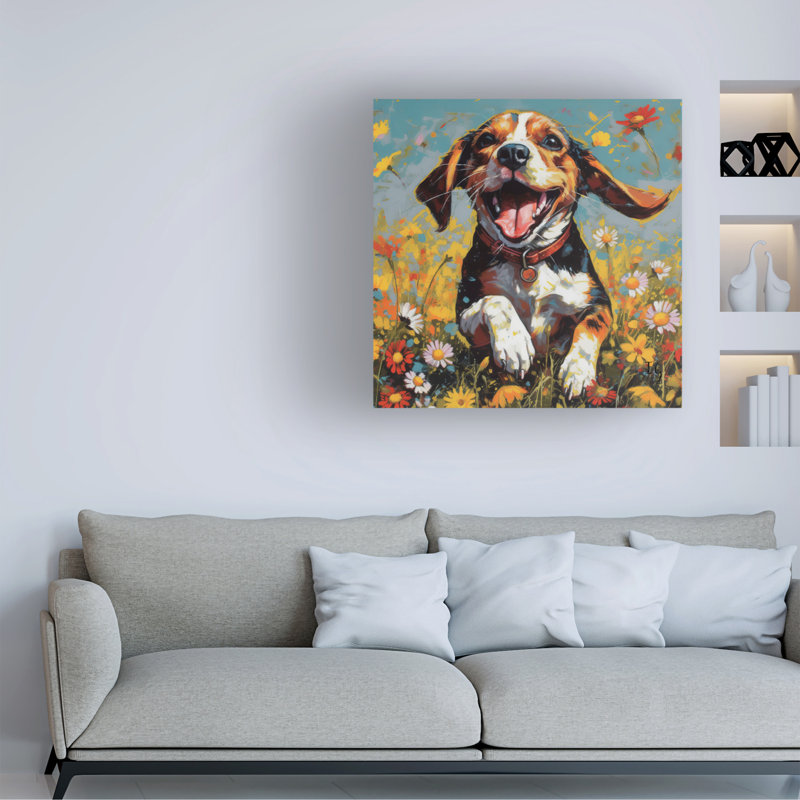 Animals Daisy Field Frolic - Wrapped Canvas Print, L 14 po x H 14 po