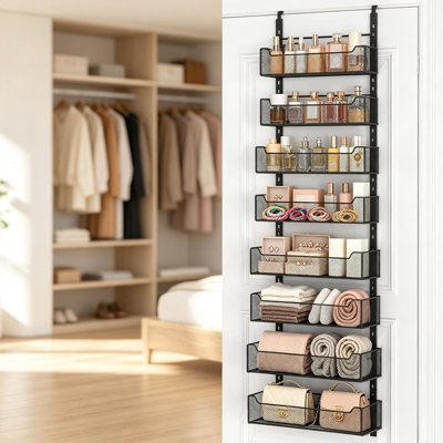 Over The Door Organizer with Adjustable Metal Baskets, Heavy Duty Hanging Storage for Closet, Pantry, Cabinet, Bathroom, and Kitchen, Rust Resistant and Easy to Assemble