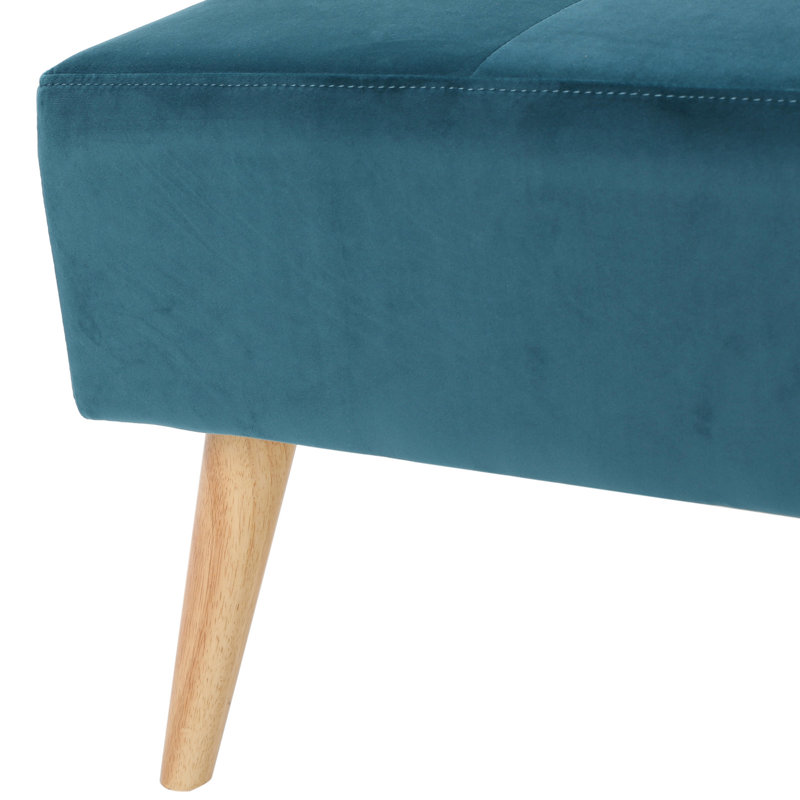 Velours bleu sarcelle Mid-Century moderne avec pieds et accents en bouleau massif, pieds de style 30,5 x 30,5 x 17, texture, pouces