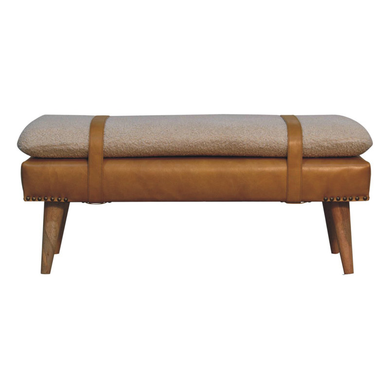 Solid Wood Bench with Nailhead Trim, Brown/Cream