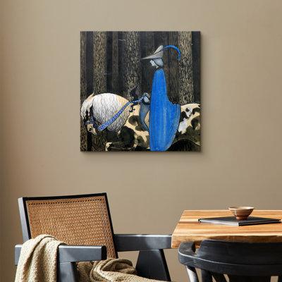 Mystical Blue Forest Rider Artwork, Classic European Fairy Tale Pictures, Framed Canvas Giclee Print Wall Art