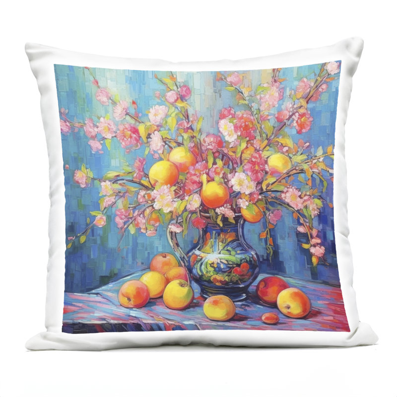 Coussin d'extérieur imprimé Stupell Industries Peach & Florals Bouquet Design par LSR Design Studio