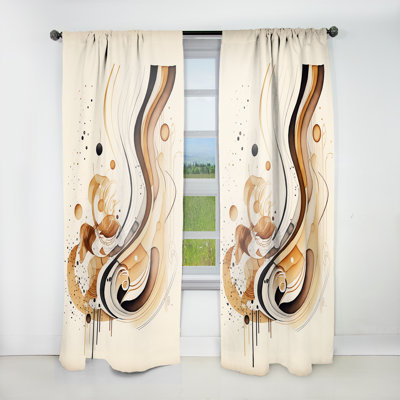 Jayesh - Brown And Black Movement IV - Abstract Spirals Curtain - Velvet Room Darkening - 1 panel