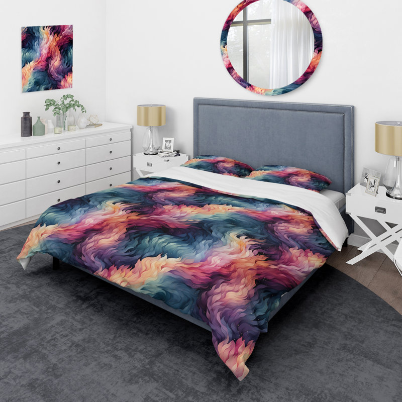 Ensemble de housse de couette bleu et mauve Celestial Dreams, Housse de couette pour très grand lit et 2 très
