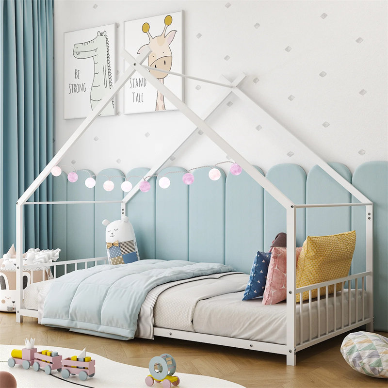 Cadre de lit simple en métal Montessori, Blanc, Twin