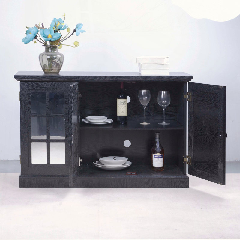 Black 45 Storage Cabinet with Mirrored Doors, Black
