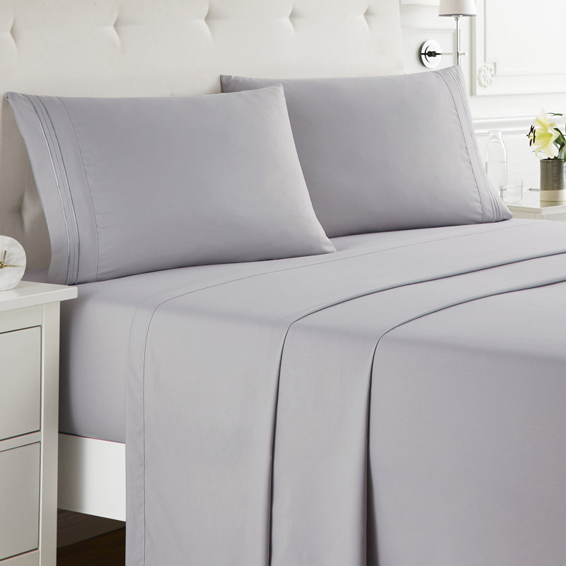  Ensemble de draps double brossé de luxe pour hôtel avec draps et taies d'oreiller très doux, Gris lavande, Grand