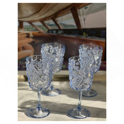 Ensemble de 4 verres à vin en plastique Paisley (13 oz), ensemble de verres à vin en acrylique sans BPA, verres à vin rouges incassables, verres à vin blancs