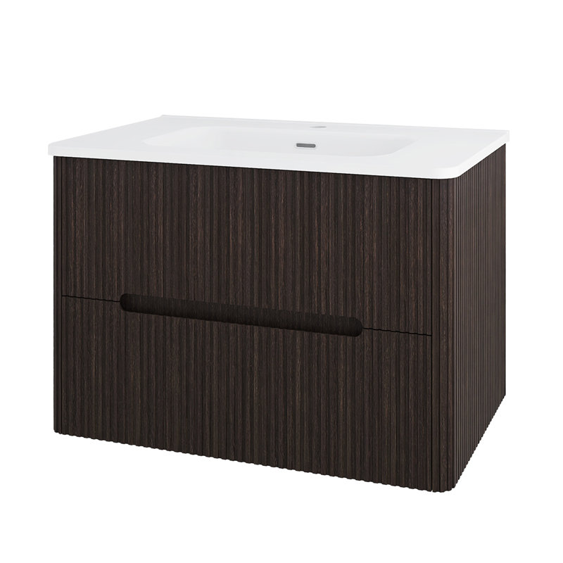 30'' Wall-Mounted Single Bathroom Vanity With Integrated Ceramic Top, Dark Brown