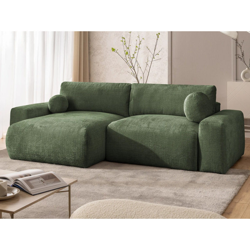 Puffy 4 Seater Chenille Corner Sofa with Storage, Left-Hand Facing, Green