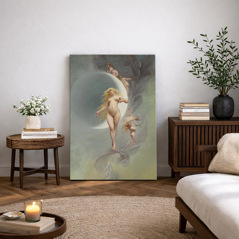 «Mythic Moon Goddess with Cherub», œuvre d'art classique sur toile, impression sur toile, H 36 po x l 24 po x P 1,5 po