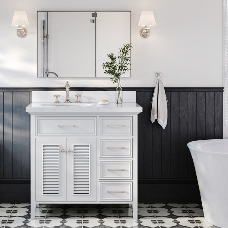 Kensington 37'' W Single Vanity, White, Oval