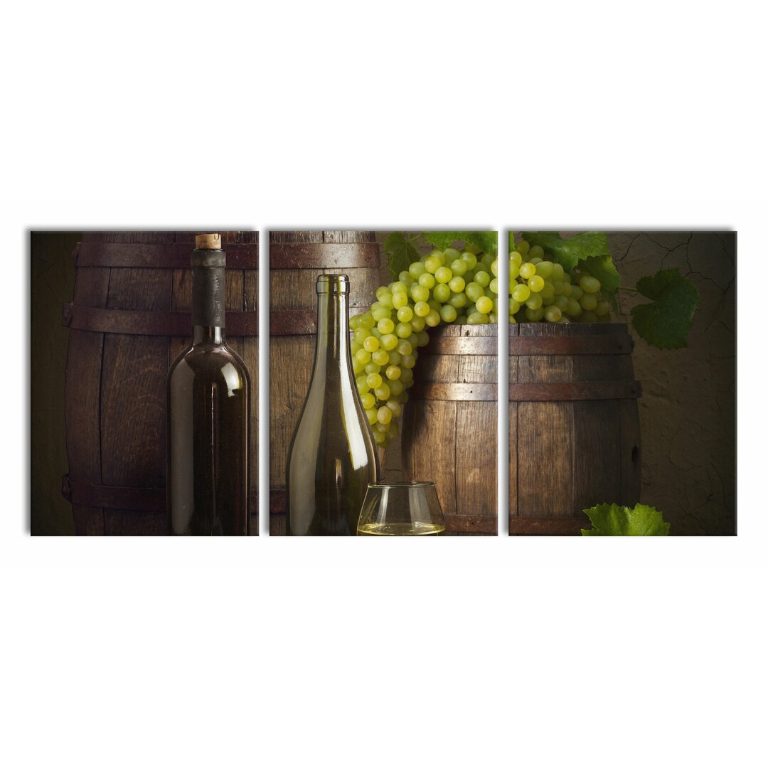 3-tlg. Leinwandbilder-Set Barrels with Grapes and Wine