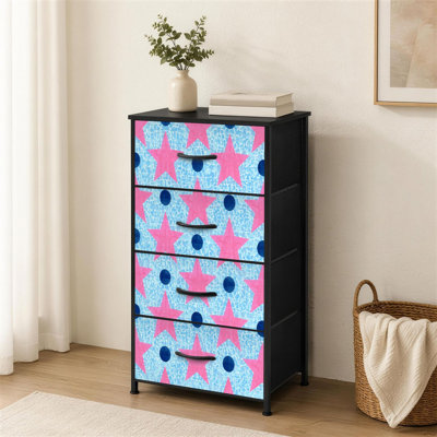 Commode à 4 tiroirs pour chambre à coucher Petite étoile rose, mosaïque bleue, géométrique, style rétro, petite et grande commode à vêtements pour commode avec commode