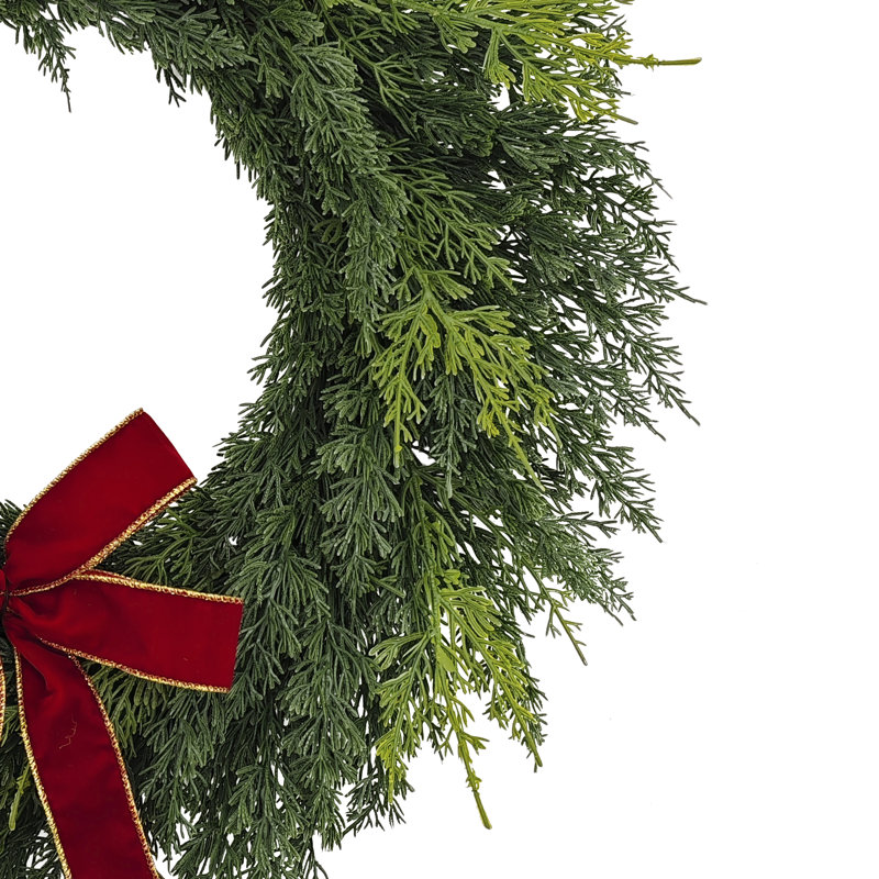 Couronne de Noël en cyprès artificiel 22 pouces avec nœud
