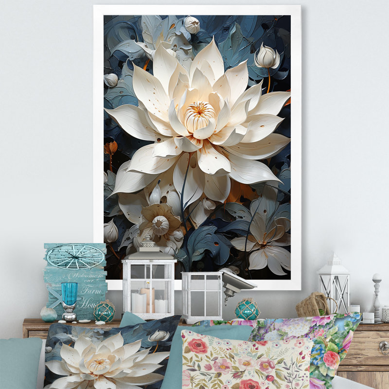 «Serenity Blossum Lotus I» sur toile, H 20 po x l 12 po x P 1 po, Cadre simple blanc