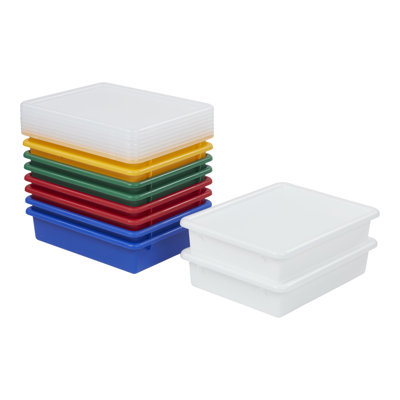 ECR4Kids Letter Size Plastic Tray Organizer with Lids, Small, Storage Bins, 10-Piece