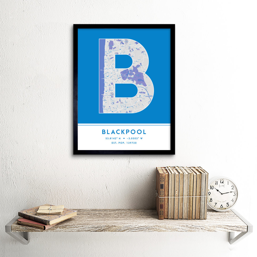 Blackpool England United Kingdom City Map Blue - Single Picture Frame Typography