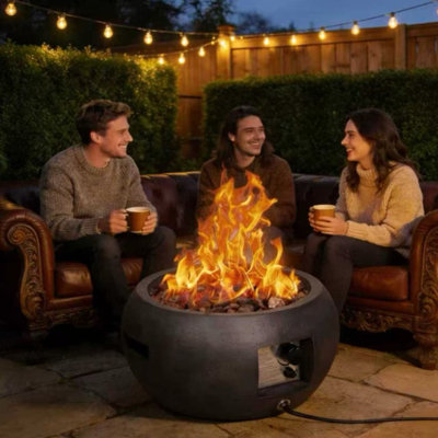 12 H Outdoor Dark Grey Mini 22" Round 40,000 BTU Propane Gas Fire Pit