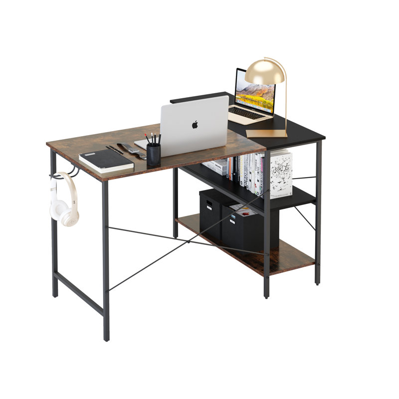 Brigitte L-Shape Desk, Brown/Black