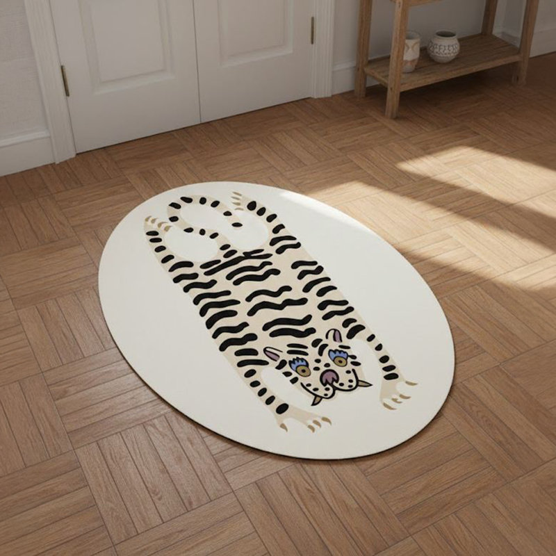 ⚪ Cream Tiger Tamer Oval Accent Rug, Cream