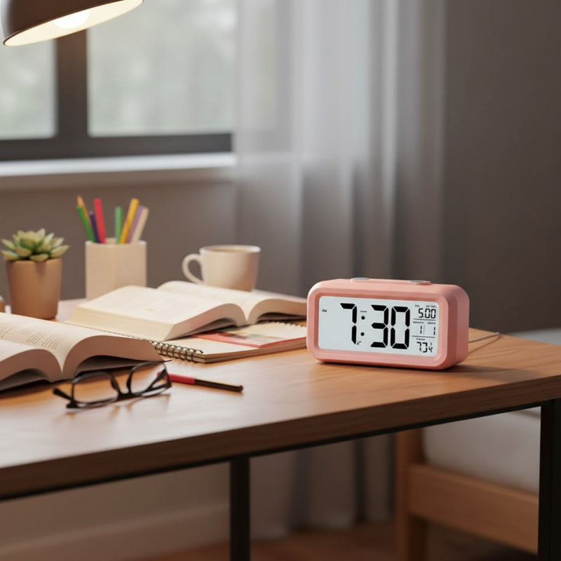 Numerical Plastic / Acrylic Electric Alarm Tabletop Clock Pink