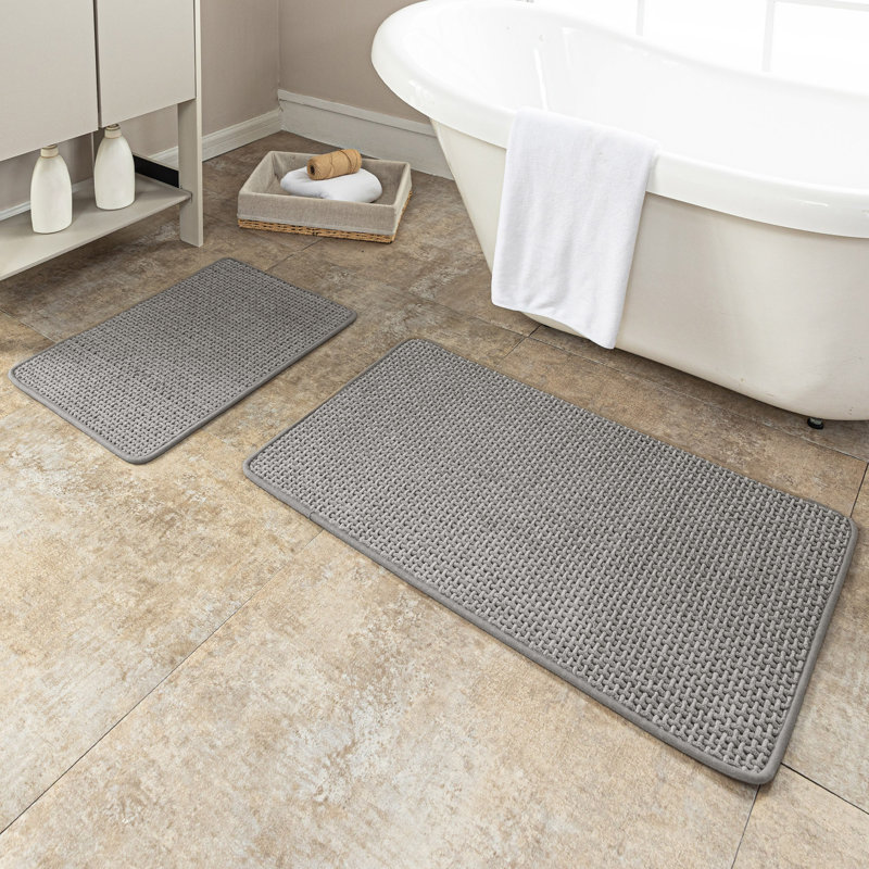 Ultra Thin Chenille Weave Non Slip Bathroom Rug Set, Set of 2 - 32" L x 20" W, 24" L x 16" W, Gray
