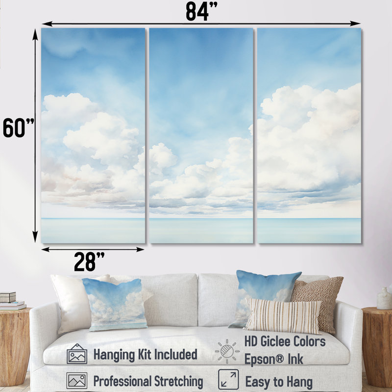 Ensemble de décorations murales White Clouds, H 60 po x l 84 po x P 1,5 po, Toile tendue